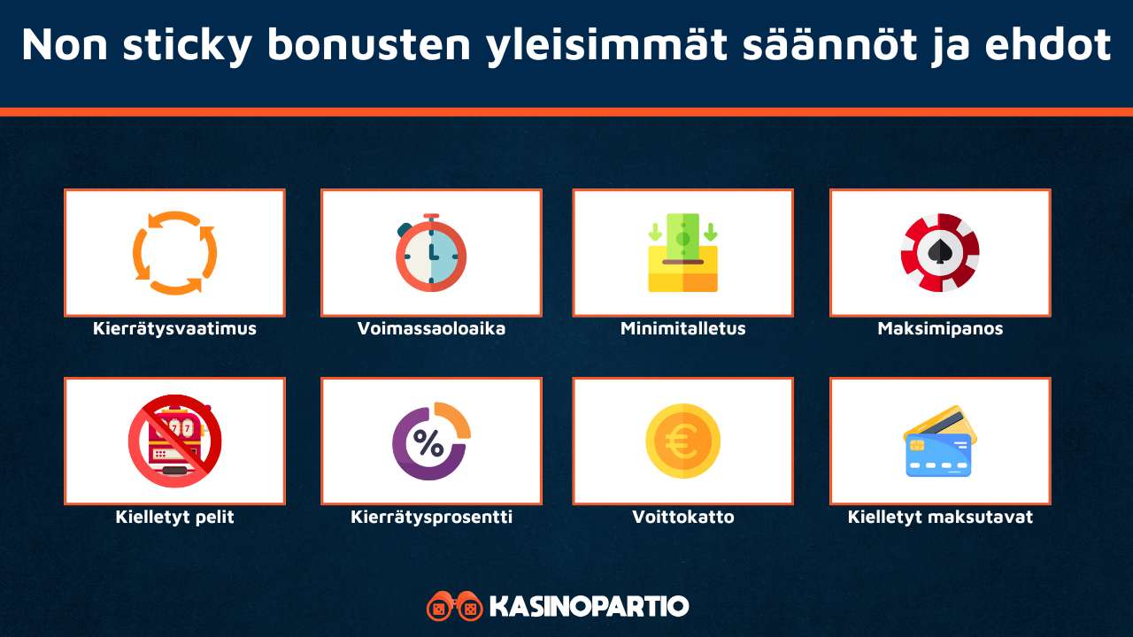 Non sticky bonusten yleisimmät säännöt ja ehdot