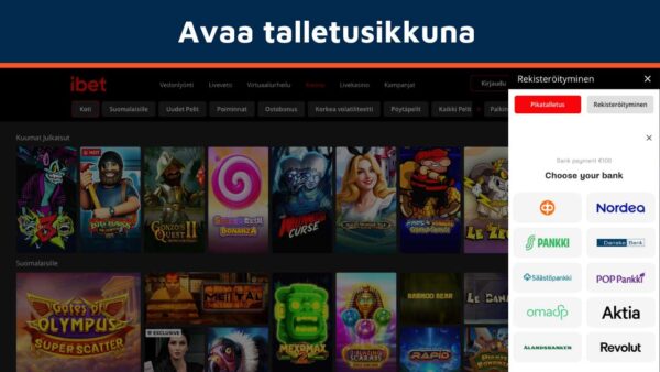 Avaa talletusikkuna rekisteröintivapaan kasinon etusivulta